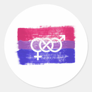 PAINTED BISEXUAL SYMBOL PRIDE FLAG CLASSIC ROUND STICKER
