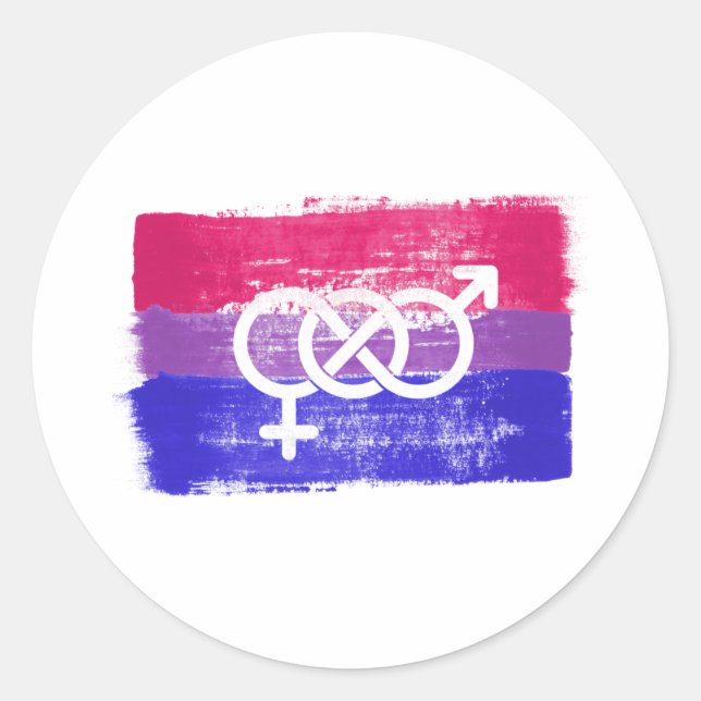 PAINTED BISEXUAL SYMBOL PRIDE FLAG CLASSIC ROUND STICKER (Front)