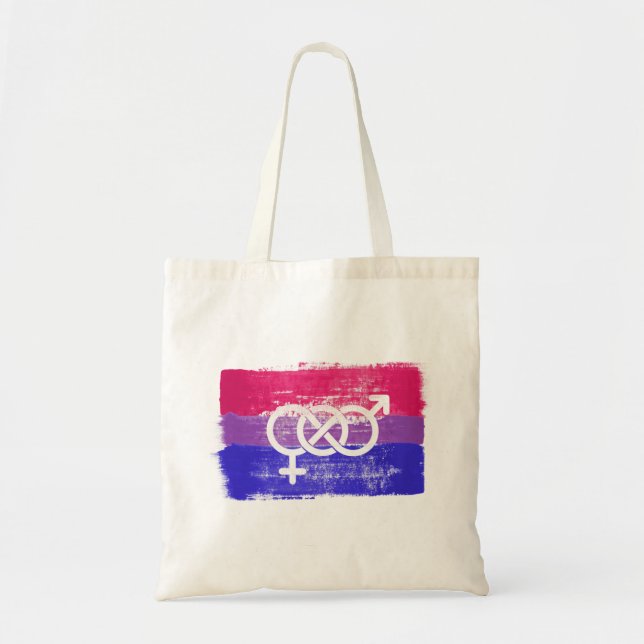 PAINTED BISEXUAL SYMBOL PRIDE FLAG TOTE BAG (Front)