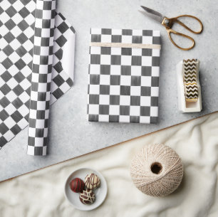 Painted Black and White Check Checkerboard Pattern Wrapping Paper