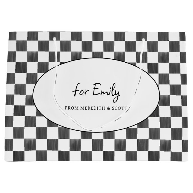 Painted Black Checkerboard Pattern Personalized Large Gift Bag (Front)