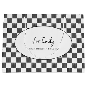 Painted Black Chequerboard Pattern Personalised Large Gift Bag