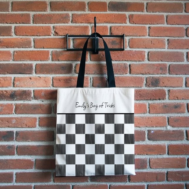 Painted Black Chequerboard Pattern Personalised Tote Bag (Creator Uploaded)