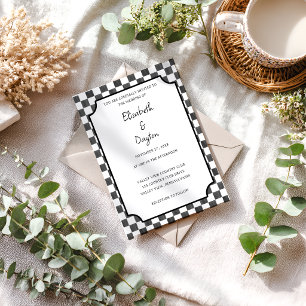 Painted Black Chequerboard Pattern Wedding Invitation