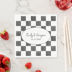 Painted Black Chequerboard Pattern Wedding Napkin