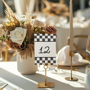 Painted Black Chequerboard Pattern Wedding Table Number