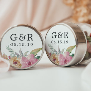 Painted Blooms Wedding Monogram & Date Classic Round Sticker