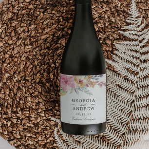 Painted Blooms Wedding Wine Label