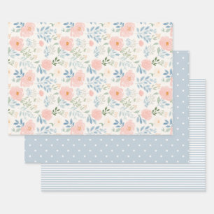 Painted Blossoms Flower Floral Stripe Wrapping Paper Sheet