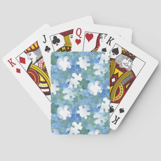 Painted Blue and Green Puzzle Piece  Pocket Folder Playing Cards (Back)