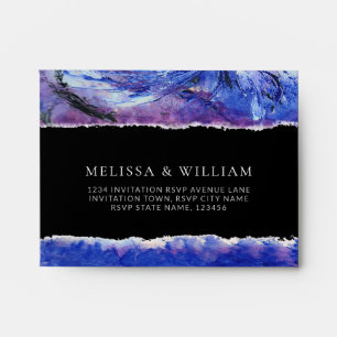 Painted Blue Black Wedding RSVP Envelope