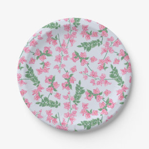 Painted Blue Pink and Green Coastal Floral Vines Paper Plate