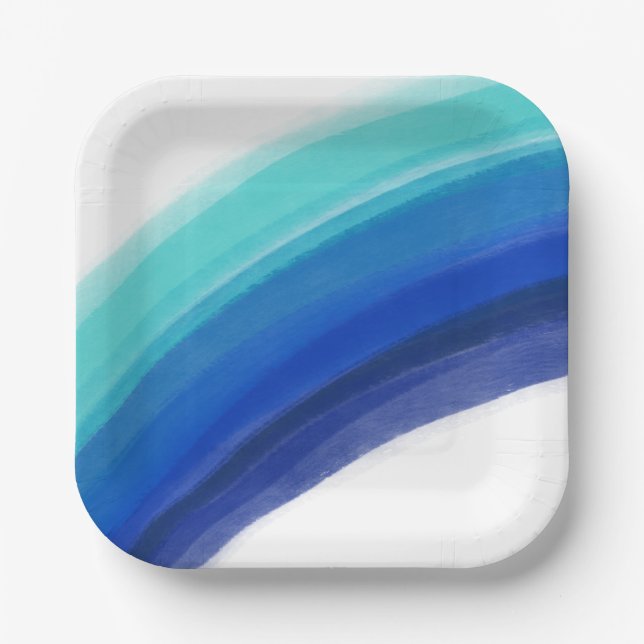 Painted Blue Rainbow Birthday Paper Plate (Front)
