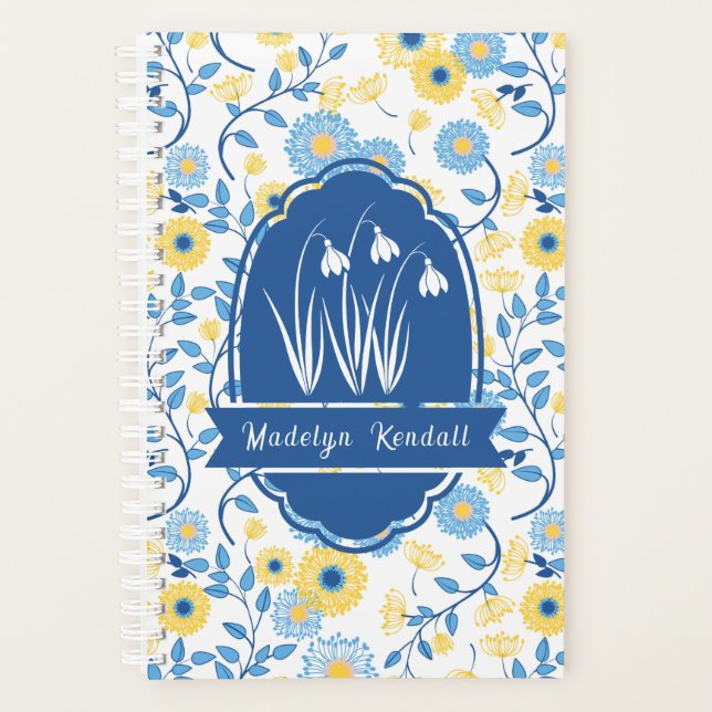 Painted Blue & Yellow Custom Monogram Name Planner (Front)