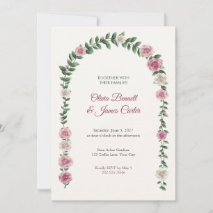Painted Blush Garden Rose Arch Wedding Invitation