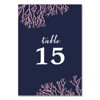 Painted Blush Pink Corals Beach Tropical Wedding Table Number