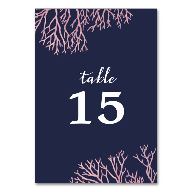 Painted Blush Pink Corals Beach Tropical Wedding Table Number (Front)