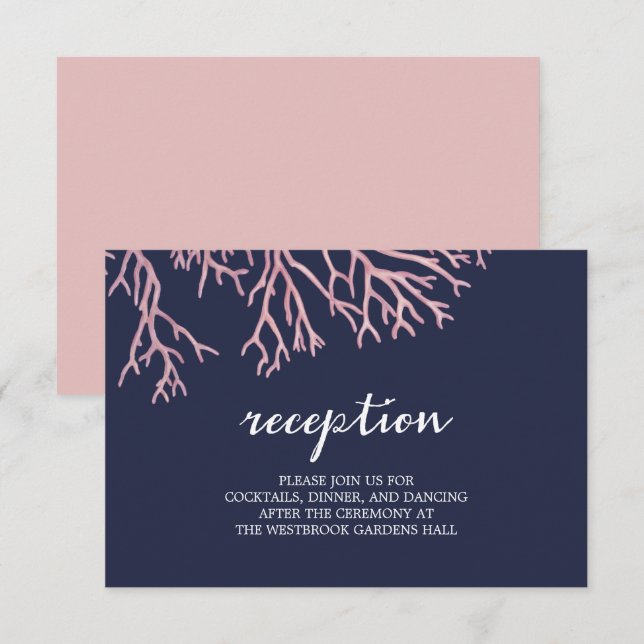 Painted Blush Pink Corals Wedding Enclosure Cards (Front/Back)