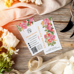 Painted boho floral watercolor florist logo qr business card
