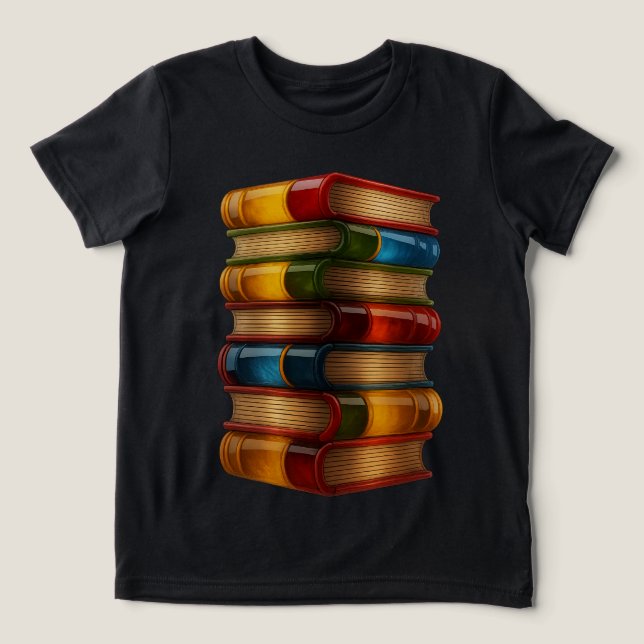 Painted Book - 3D Stack of Colourful Resin Novels Tri-Blend Shirt (Design Front)