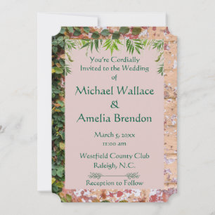Painted Bricks Green Ivy Wedding Ticket Invitation