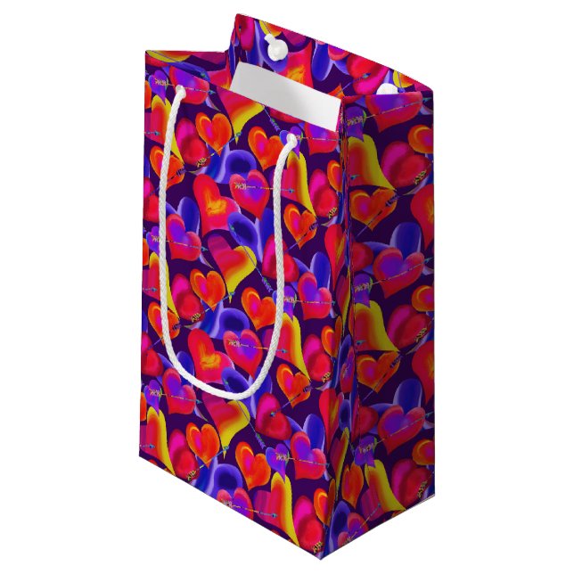 Painted Bright Hearts and Arrows | Valentine's Day Small Gift Bag (Front Angled)