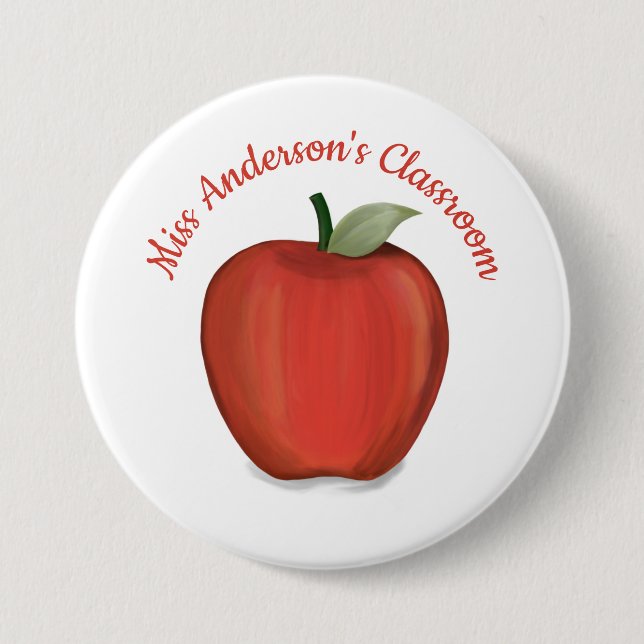 Painted Bright Red Apple for Teacher 7.5 Cm Round Badge (Front)
