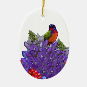 Painted Bunting on Bluebonnets Ceramic Tree Decoration