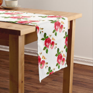 Painted Burgundy Roses Long Table Runner