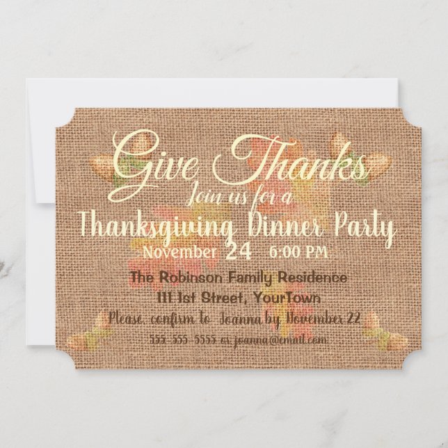 Painted Burlap Thanksgiving Custom Invitation (Front)