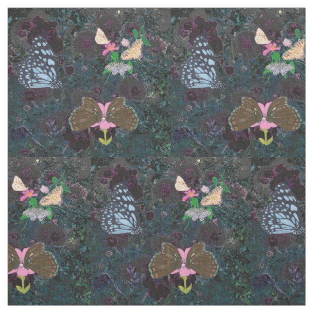 Painted Butterflies Abstract Flowers Fabric (Swatch)