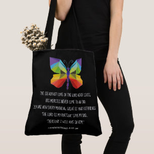 Painted Butterfly, verse from Lamentations 3:22-24 Tote Bag