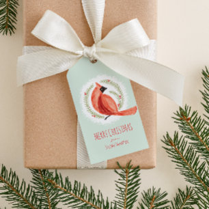 Painted Cardinal Wreath Custom Gift Tag with Twine
