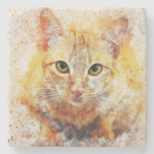 Painted Cat Print Stone Coaster