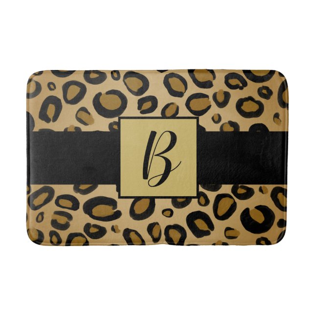 Painted Cheetah Leopard Print Spots Gold Beige Tan Bath Mat (Front)