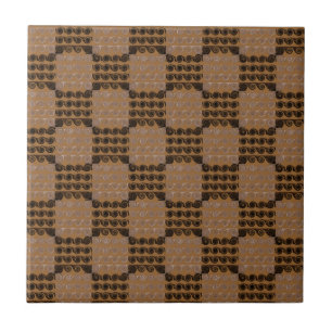 Painted Chequered Swirls (Brown) Tile