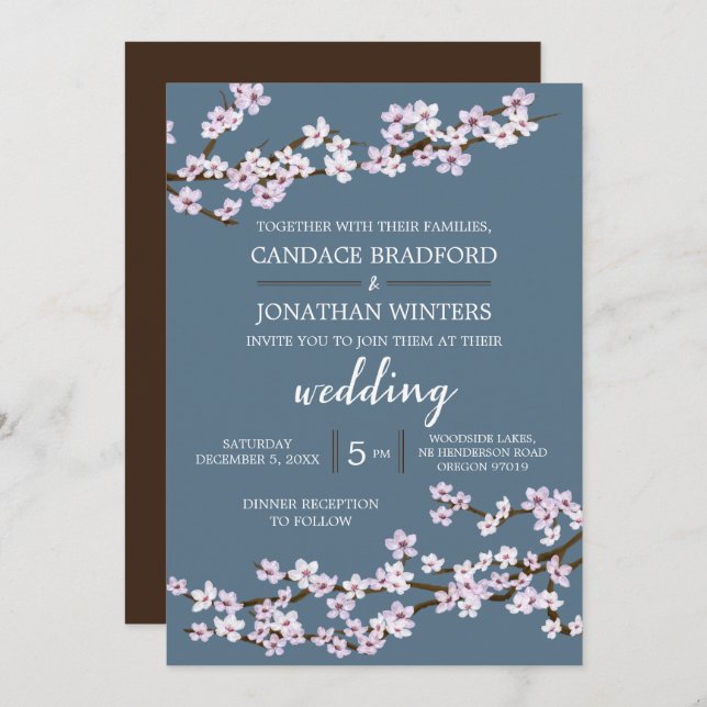 Painted Cherry Blossoms Wedding Invitation (Front/Back)