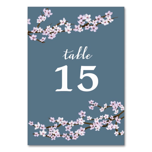 Painted Cherry Blossoms Wedding Table Number (Back)