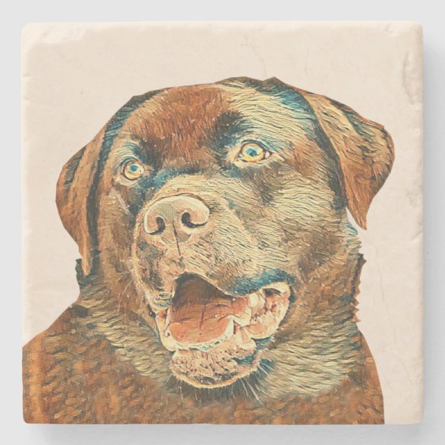 Painted Chocolate Labrador Marble Coaster (Front)