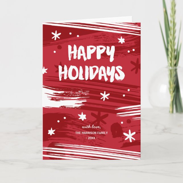 Painted Christmas Red & White Non-Photo Holiday Card (Front)