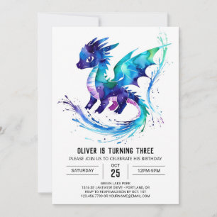 Painted Colourful Dragon Digital Boy Birthday Invitation