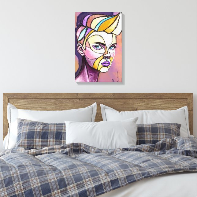 Painted Colourful Punk Woman Canvas Print (Insitu(Bedroom))
