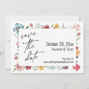 Painted Colourful Watercolor Meadow Wildflower Save The Date