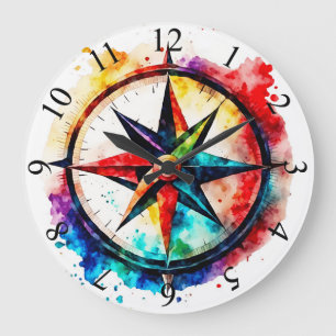 Painted Compass Rose Large Clock