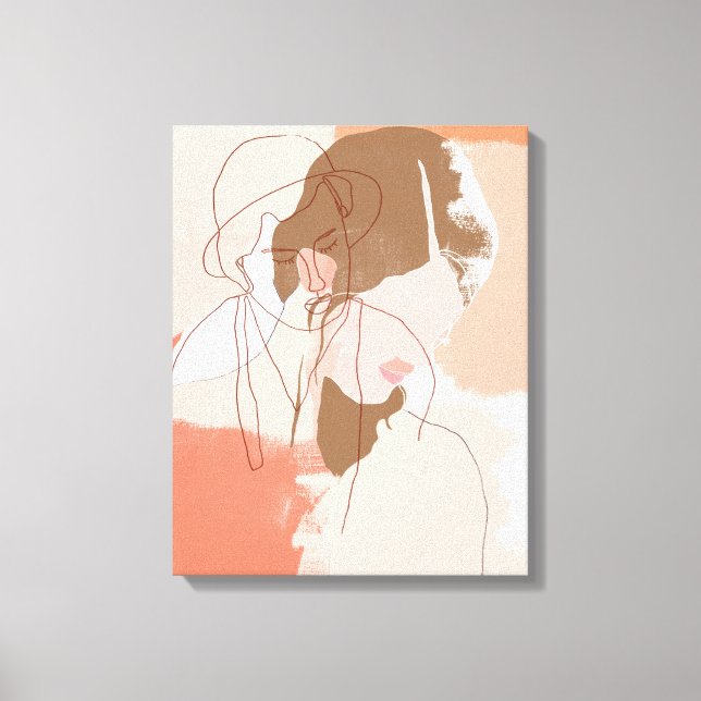 Painted Contour Female Portrait Canvas Print (Front)