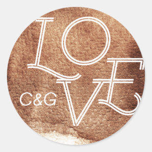 Painted copper colour love modern simple monogram classic round sticker