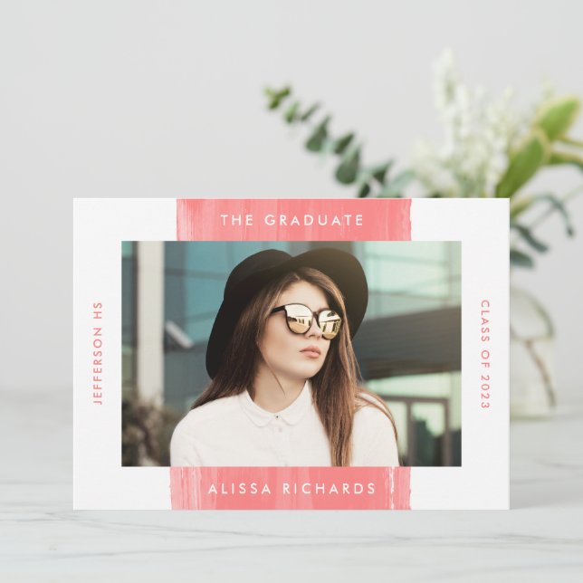 Painted Coral | Photo Graduation Party Invitation (Standing Front)