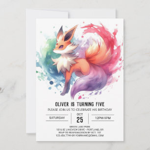Painted Custom Fox Birthday Invitation