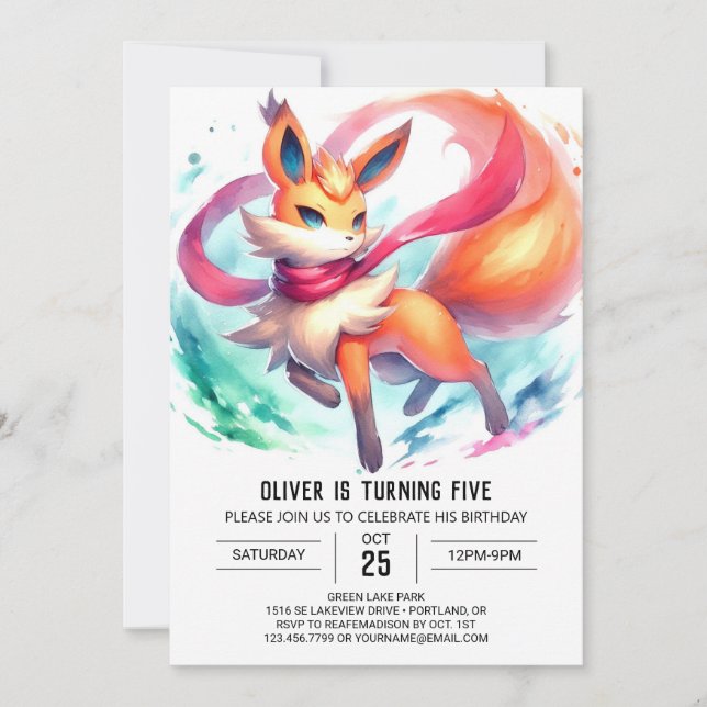 Painted Custom Fox Birthday Invitation (Front)