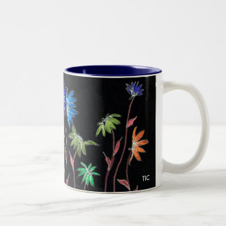 Painted Daisies on Black Two-Tone Coffee Mug
